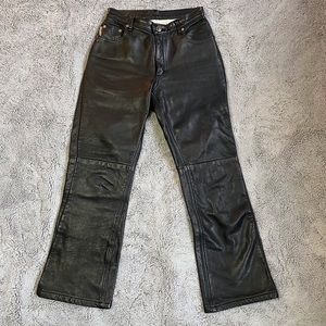 Black Leather High Rise Wide Legs Pants